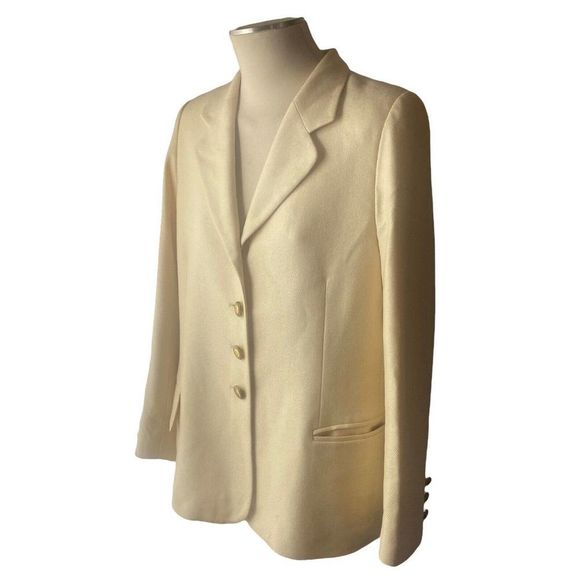 Vintage Escada Margaretha Ley 44 Cashmere Silk Blazer Jacket Beige Tan - Picture 2 of 9